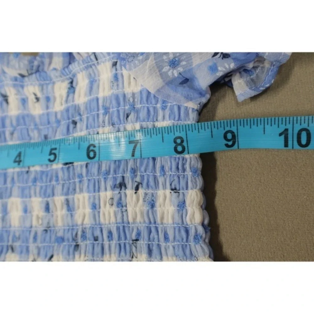 Rare Editions‎ Baby Girls Gingham Daisy Top and Shorts, 2 Piece Set - Blue - 12M